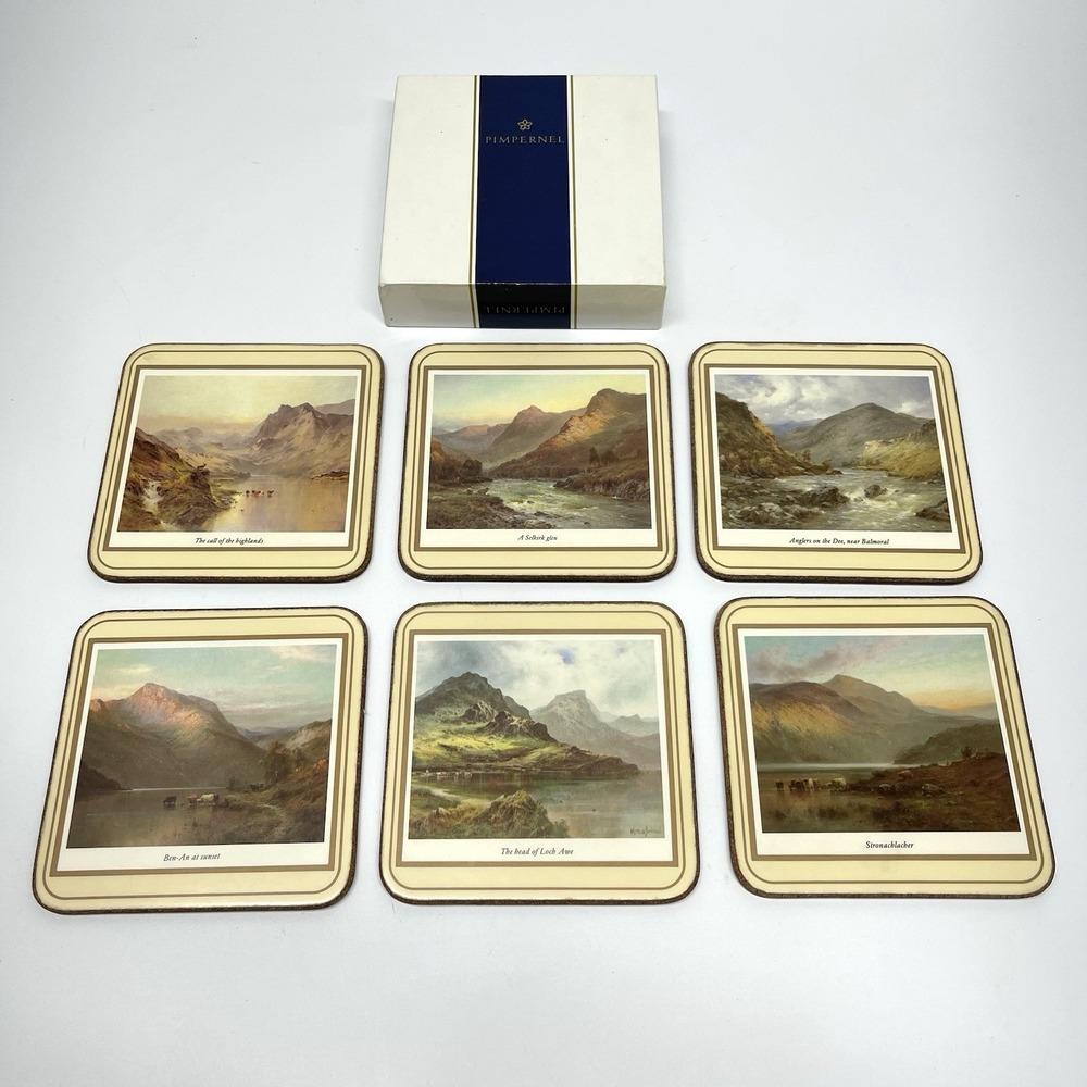 Vintage Pimpernel Scottish Scenes Coasters England Cork Backed  4.25" Set of 6